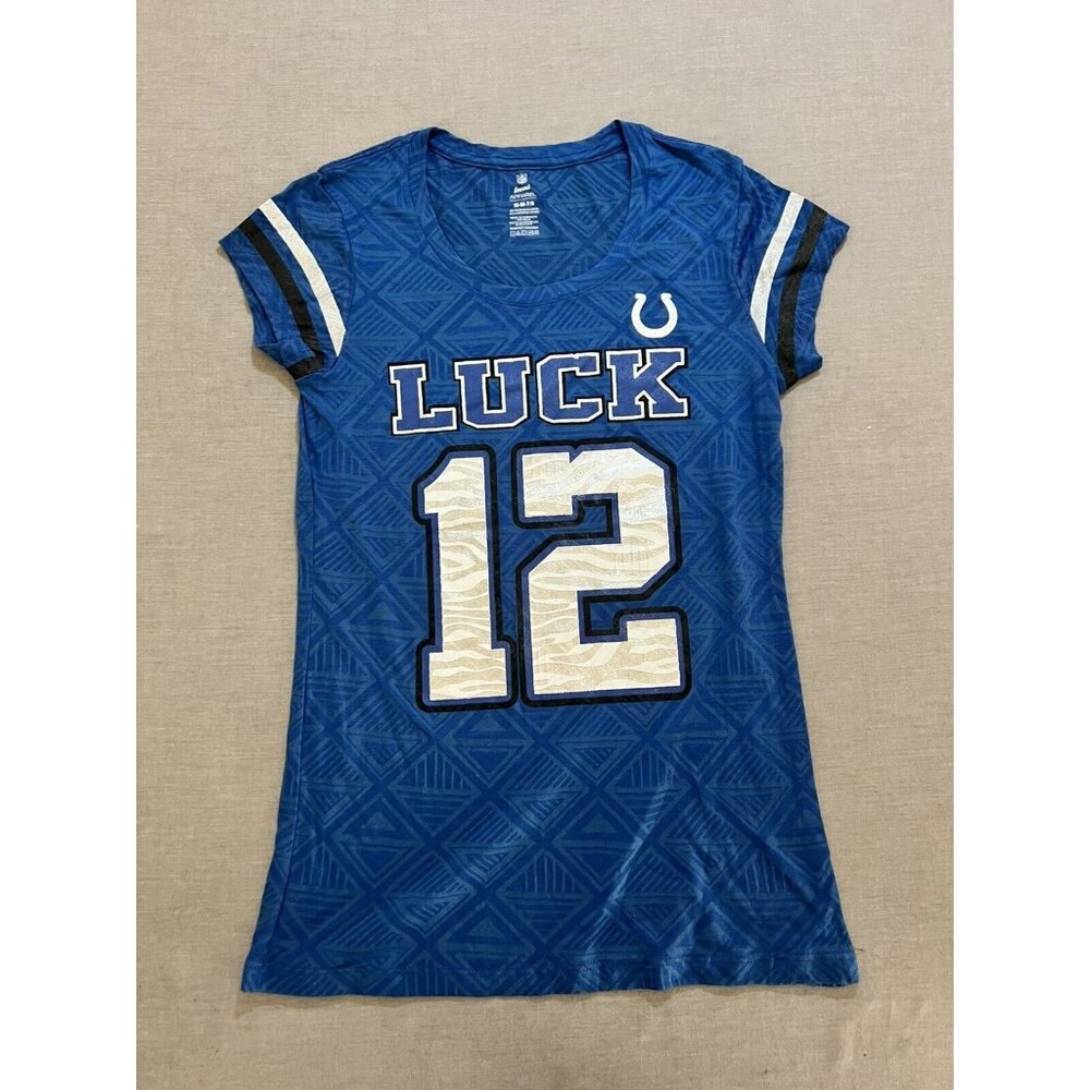 Indianapolis Colts Luck NFL Teens Apparel Shirt Girls M Blue Short Sleeve Tee.